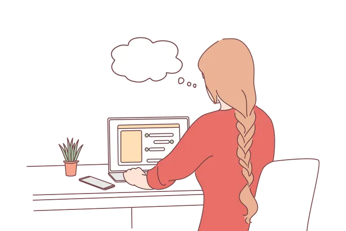 Girl working from home  イラスト