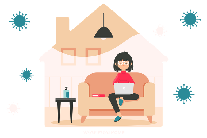 Girl working from home during pandemic  Illustration