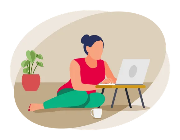 Girl working from home  Illustration