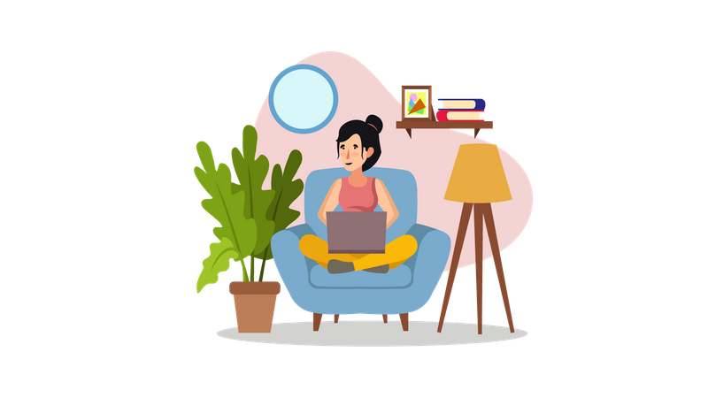 Girl working from home  Illustration