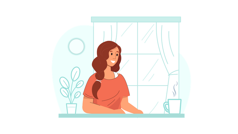 Girl working from home  Illustration