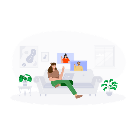 Girl working from home  Illustration