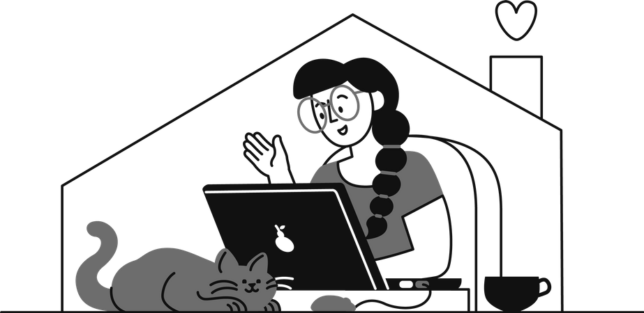 Girl working from home  Illustration