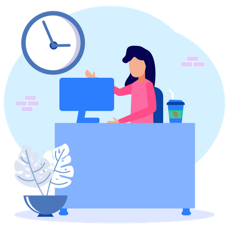 Girl Working From Home  Illustration