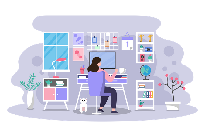 Girl working from home  Illustration