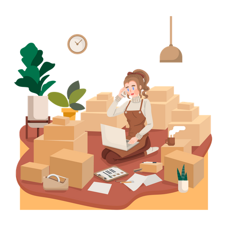 Girl working from home  Illustration