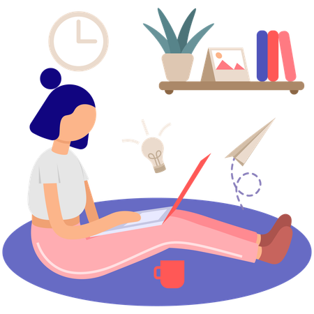 Girl working from home  Illustration