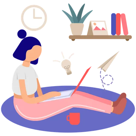 Girl working from home  Illustration