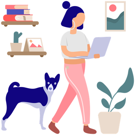 Girl working from home  Illustration