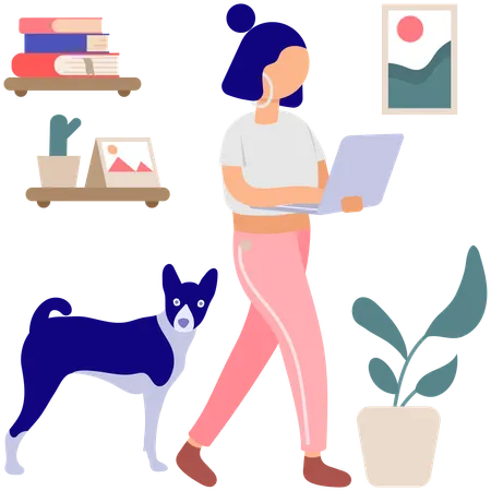 Girl working from home  Illustration