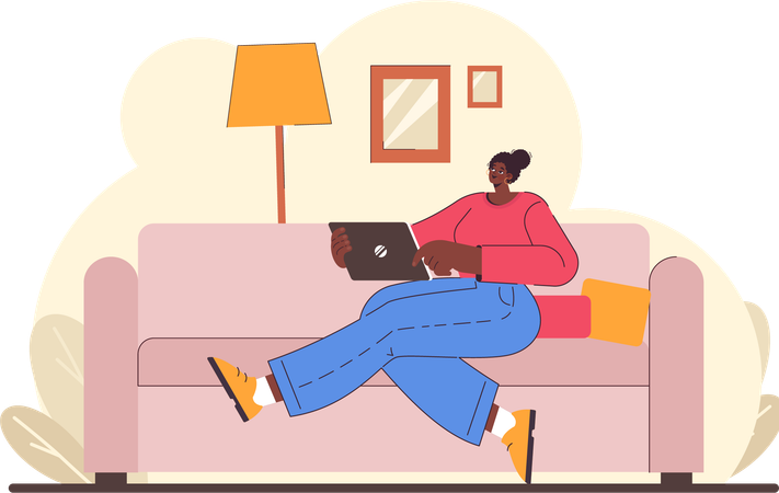 Girl working from home  Illustration