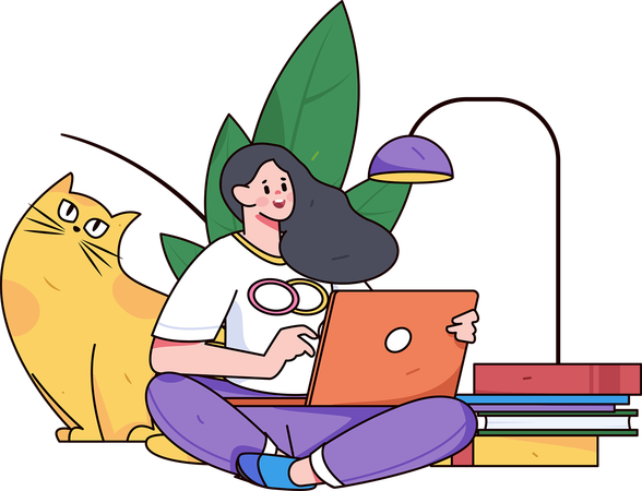 Girl working from home  Illustration