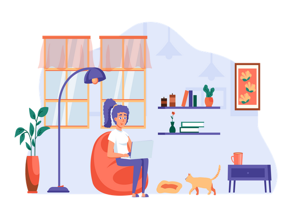 Girl working from home  Illustration