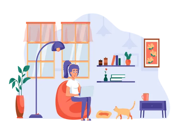 Girl working from home  Illustration