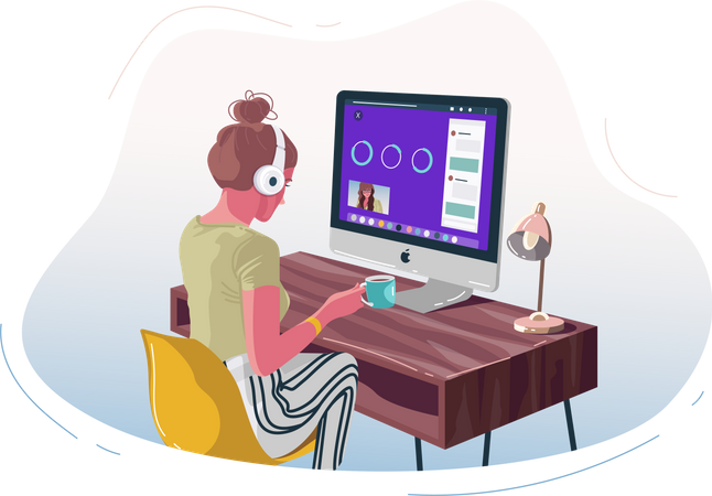 Girl working from home  Illustration