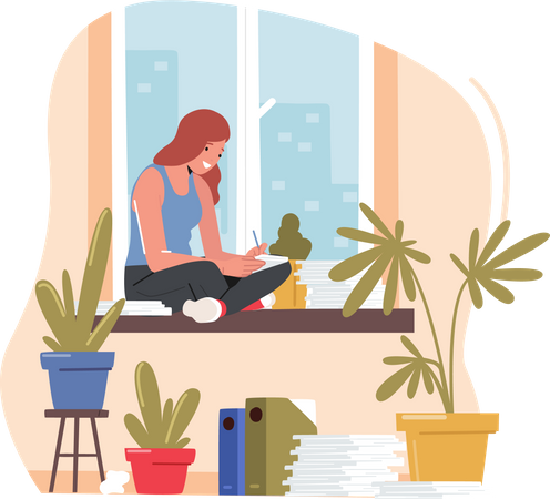 Girl working from home  Illustration