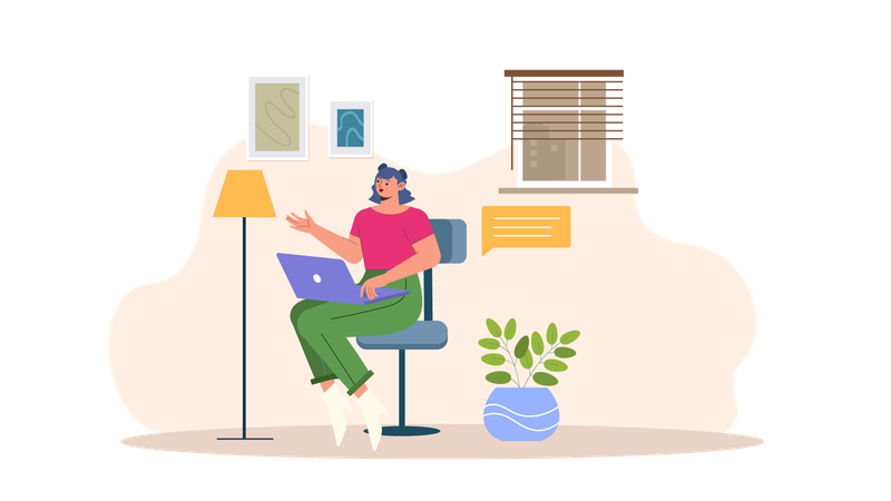 Girl working from home on laptop  Illustration