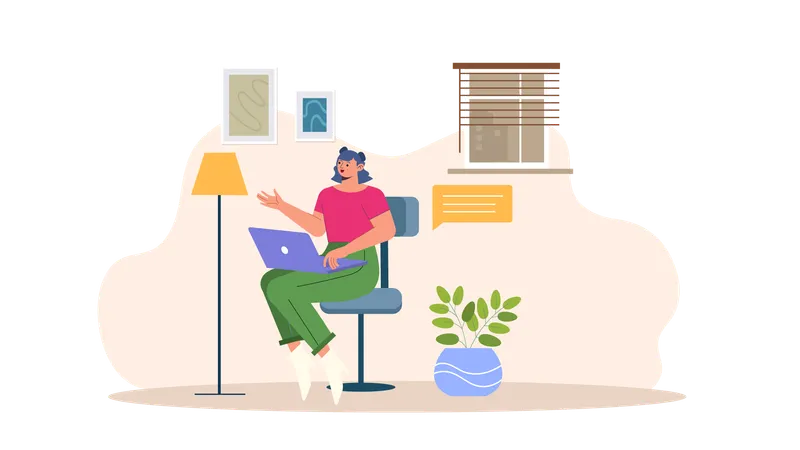 Girl working from home on laptop  Illustration