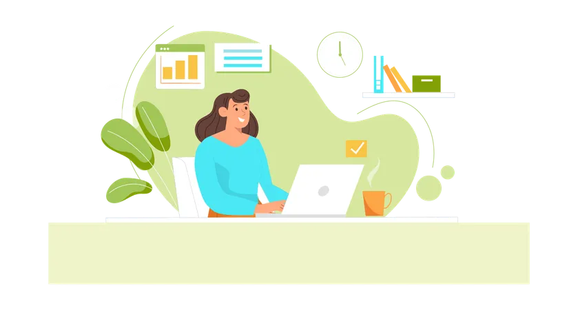 Girl working from home on laptop  Illustration