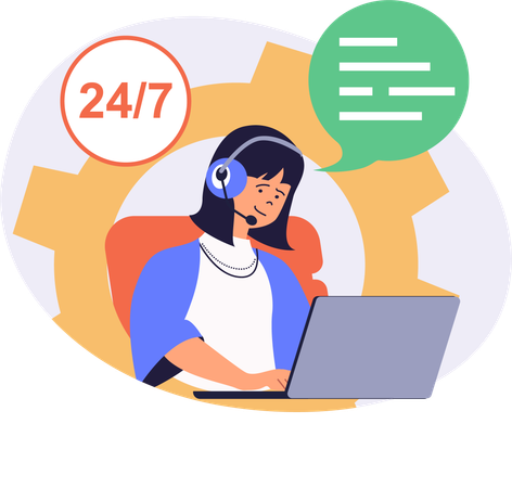 Girl working in 24/7 customer service  Illustration