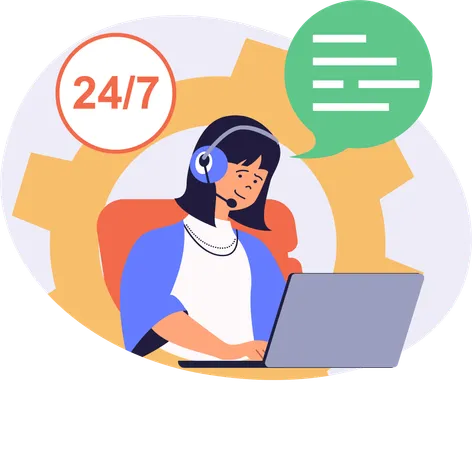 Girl working in 24/7 customer service  Illustration