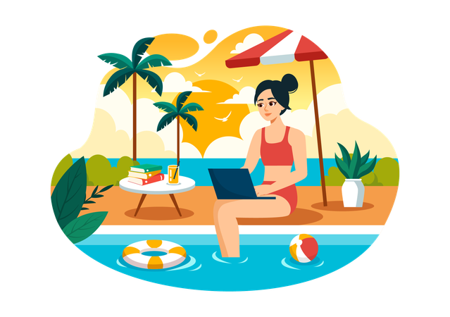 Girl Working in a Swimming Pool  Illustration