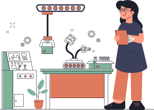 Girl working in automation industry  Illustration