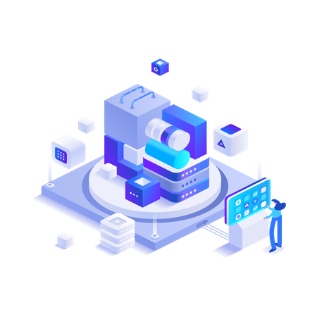 Girl working in blockchain ecosystem  Illustration