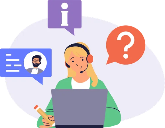 Girl working in customer call centre  Illustration