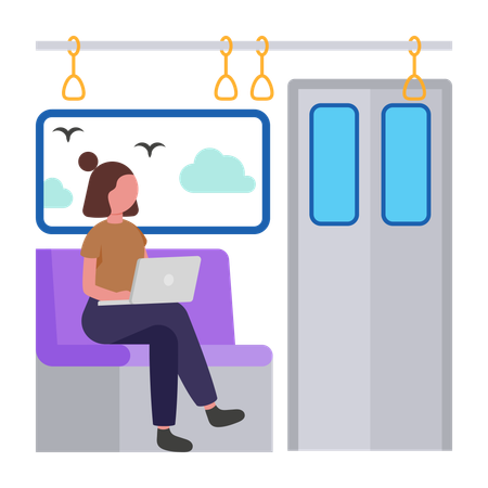 Girl Working In Daily Commute  Illustration