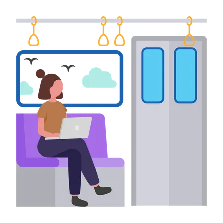 Girl Working In Daily Commute  Illustration