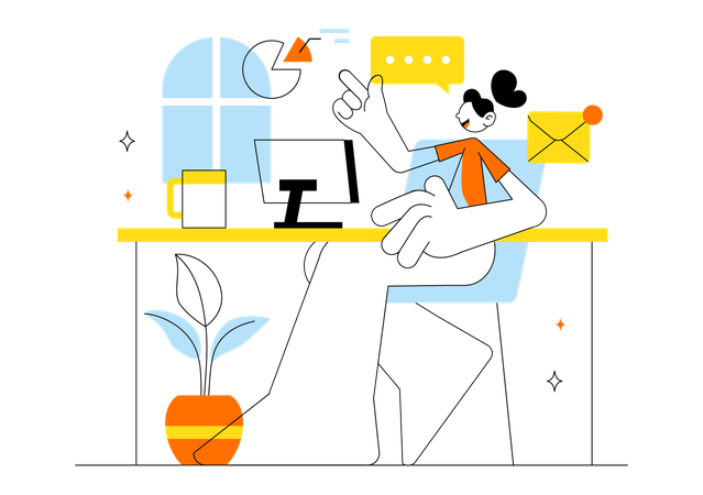 Girl working in Home Remote Working Setup  Illustration