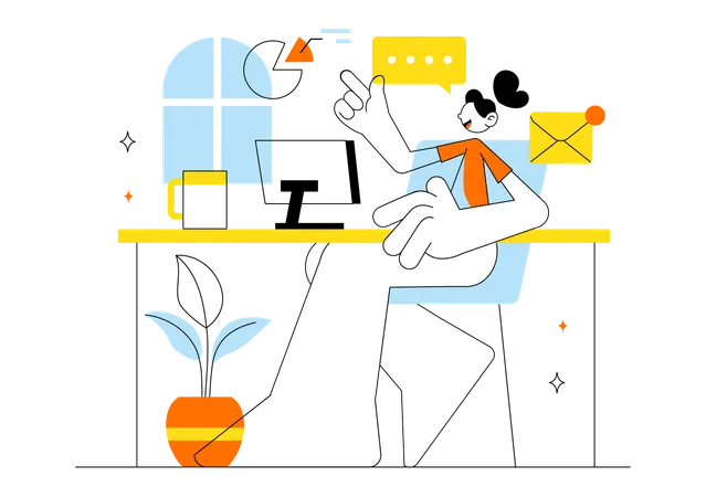 Girl working in Home Remote Working Setup  Illustration