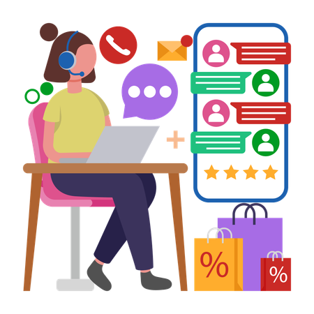 Girl working in Live Chat Support  Illustration