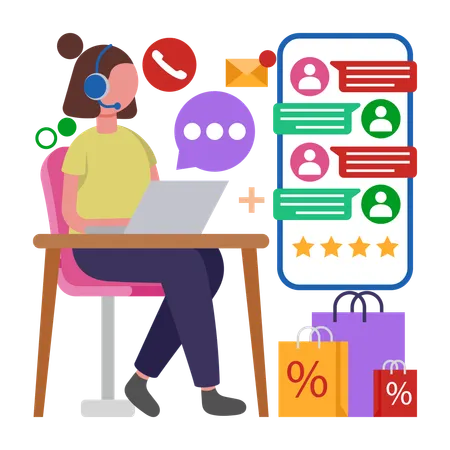 Girl working in Live Chat Support  Illustration