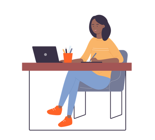Girl working in office  Illustration