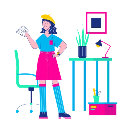 Girl working in office  Illustration