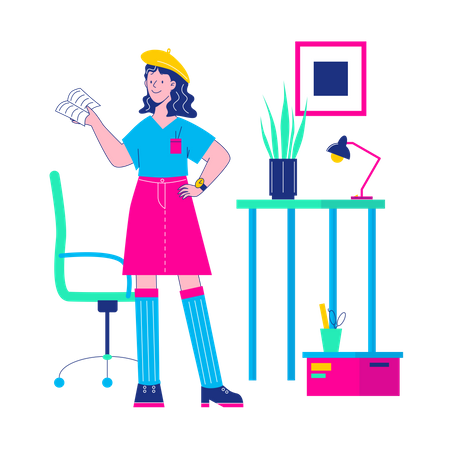 Girl working in office  Illustration