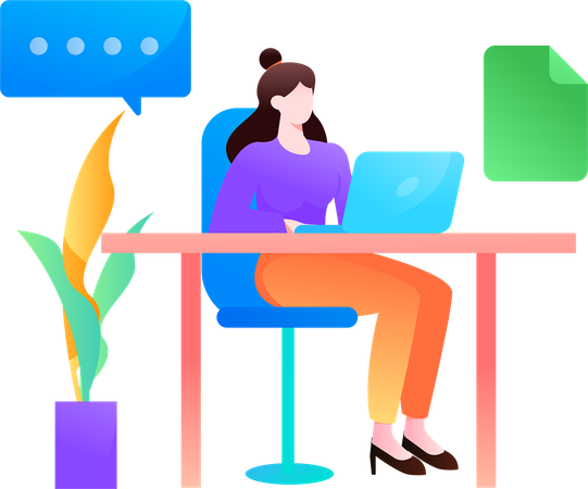 Girl working in office  Illustration