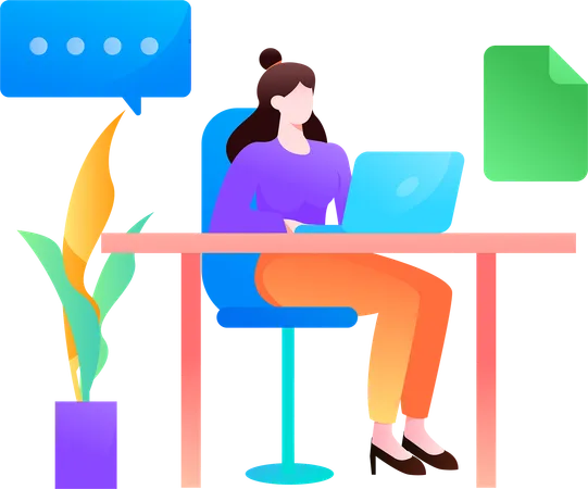 Girl working in office  Illustration