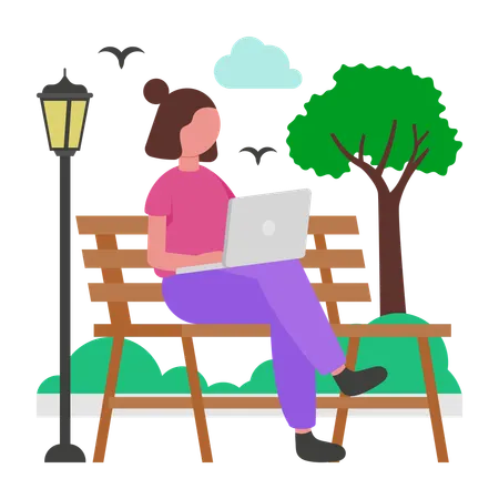 Girl working in Outdoor Workspace  Illustration