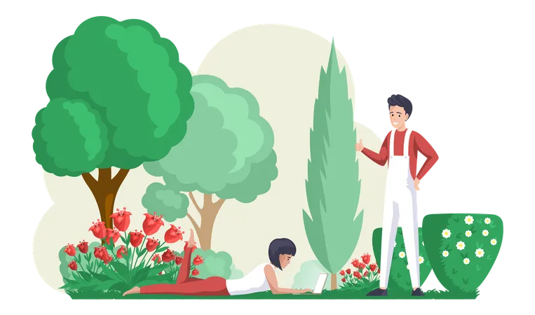 Girl working in park  Illustration