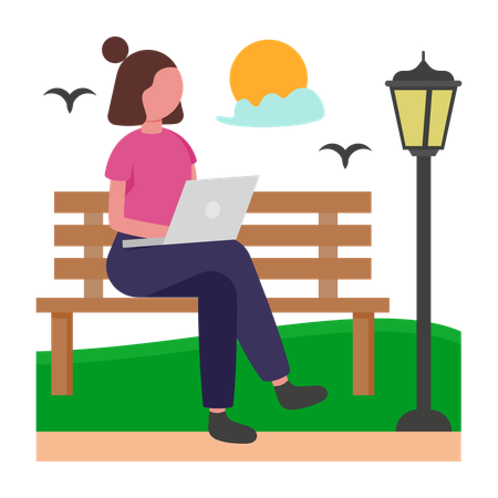 Girl Working in Park  Illustration