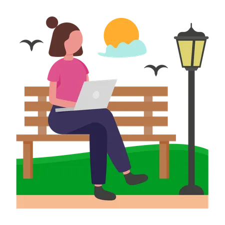 Girl Working in Park  Illustration
