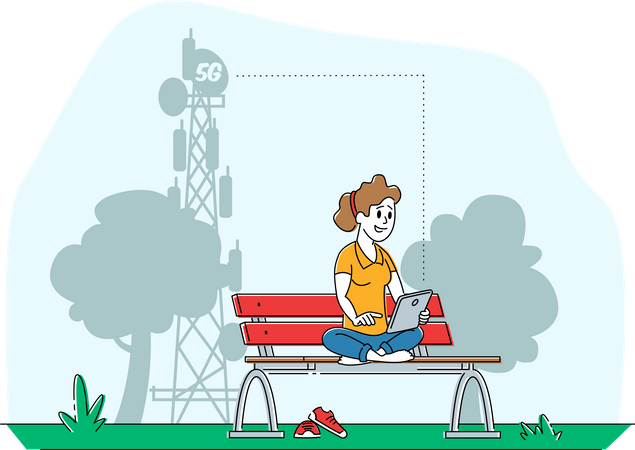 Girl working in park  Illustration