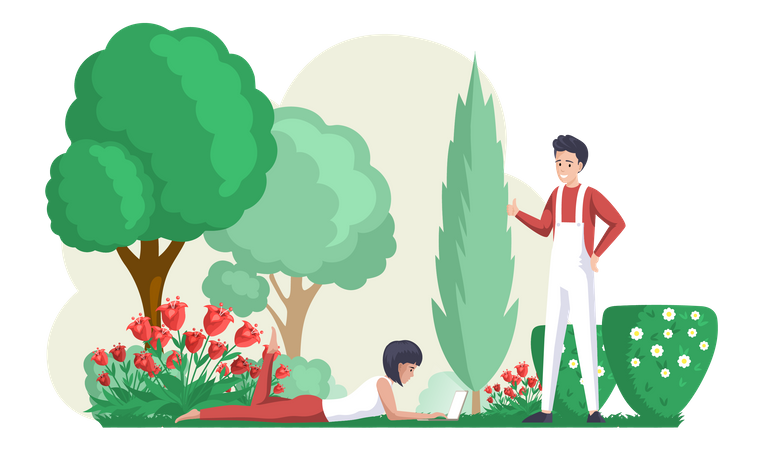 Girl working in park  Illustration