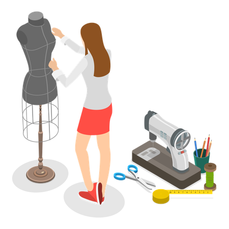 Girl working in sewing workshop  Illustration