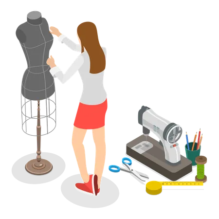 Girl working in sewing workshop  Illustration