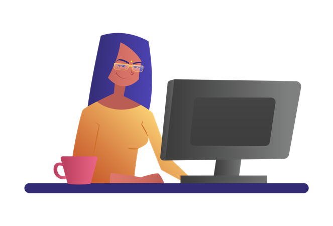 Girl working in the office Illustration