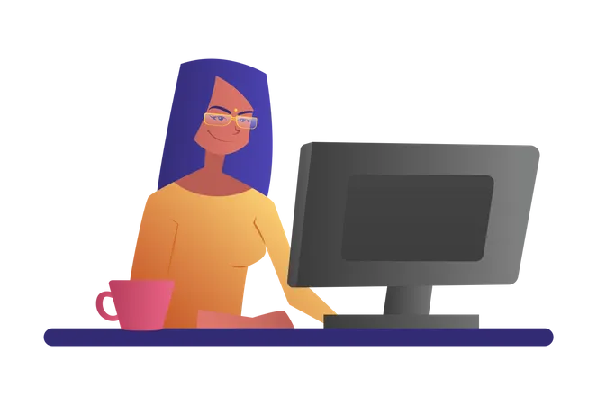 Girl working in the office  Illustration